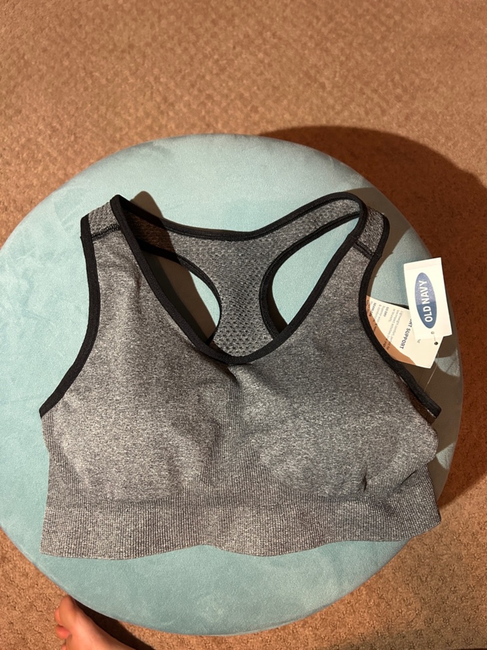 Old Navy Heather Gray Racerback Sports Bra with Black Trim sz L NWT
